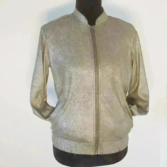 TWO by Vince Camuto Foiled Ponte Bomber Jacket XS - Picture 4 of 10